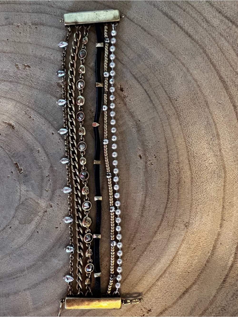 Lucky Brand Gold and Black Multi-Strand Bracelet with Silver Beads